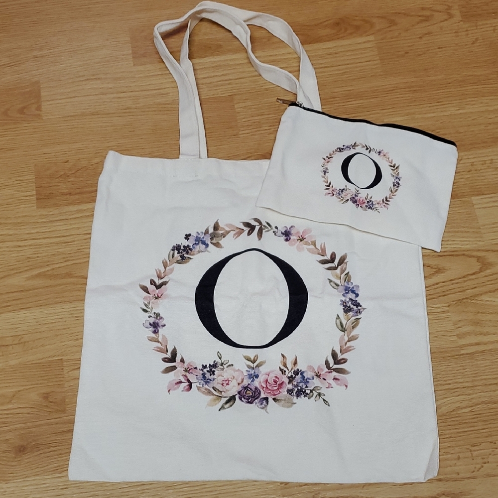 Floral Tote Bag with Matching Pouch Monogram "O" Great Gift Holiday Birthday